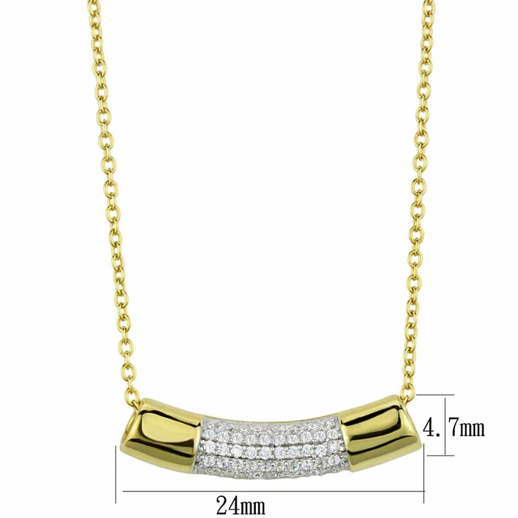 Sterling Silver Gold Two Tone CZ Pave Curved Bar Pendant view 2