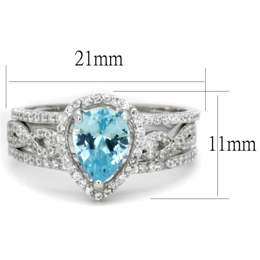 Sterling Silver Aqua CZ Oval Halo Split Shank Pave Bridal Ring view 8