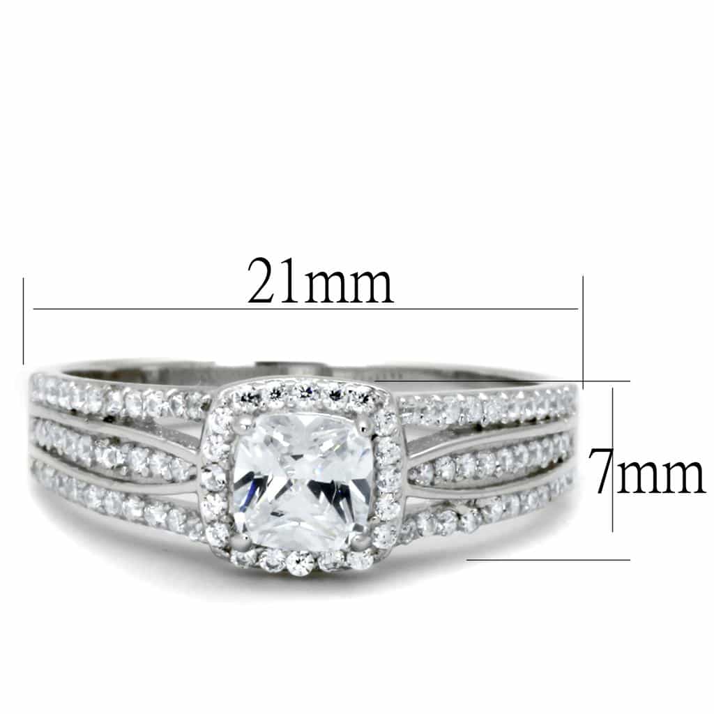 Sterling Silver CZ Cushion Halo Double Row Pave Ring view 2