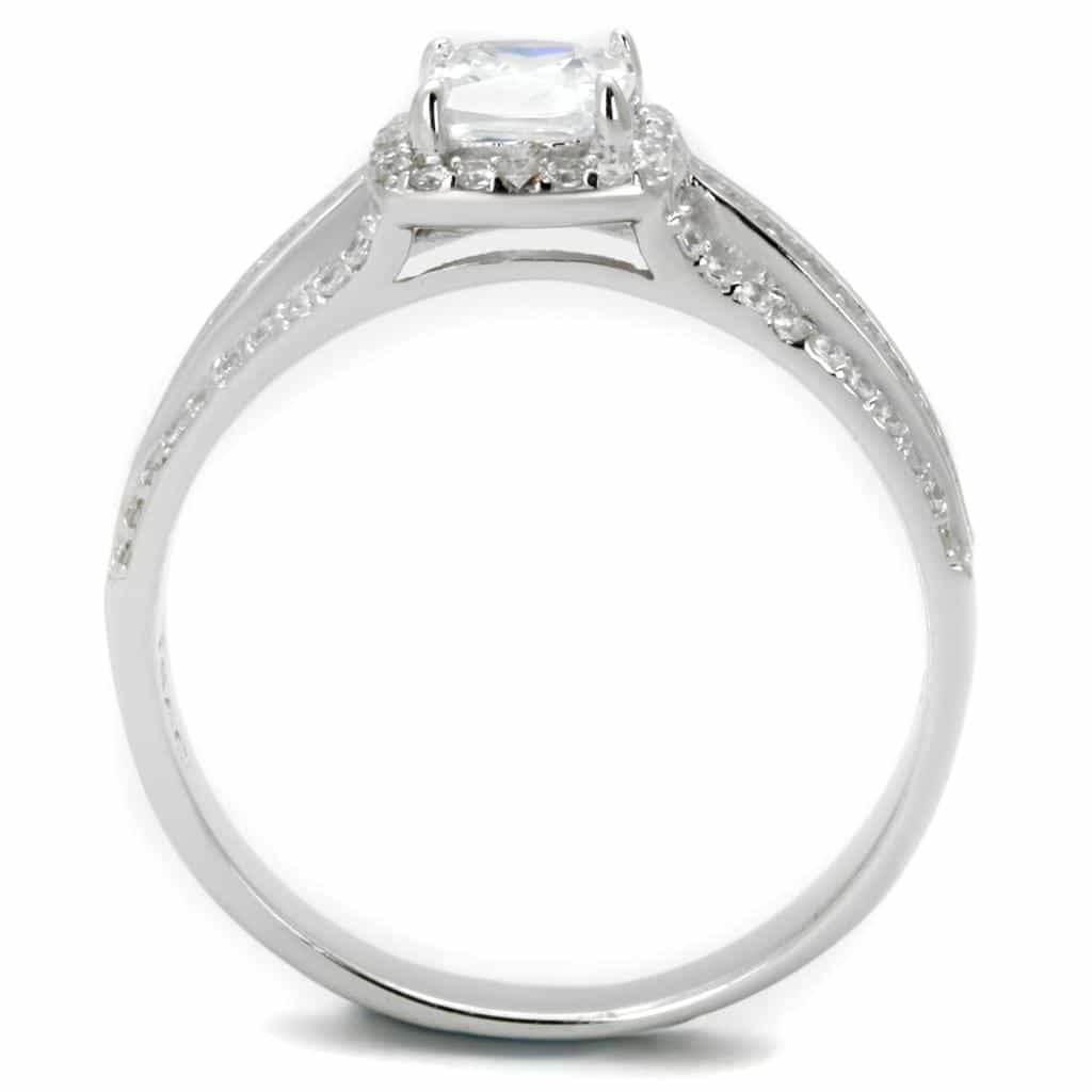 Sterling Silver CZ Cushion Halo Double Row Pave Ring view 8