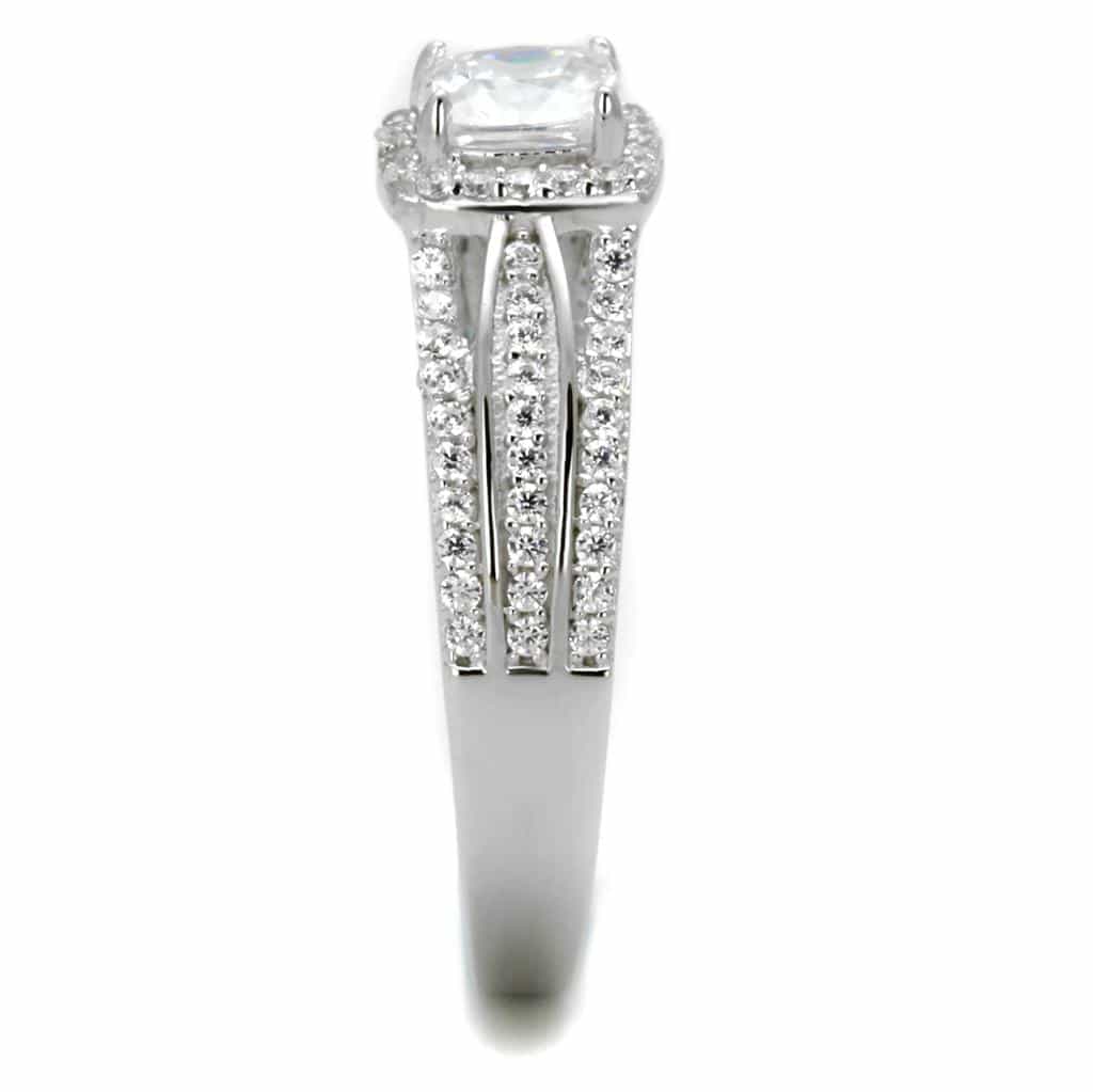 Sterling Silver CZ Cushion Halo Double Row Pave Ring view 4