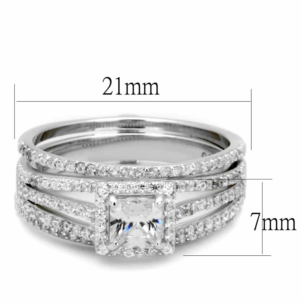 Sterling Silver CZ Princess Halo Channel Double Row Pave Ring view 8