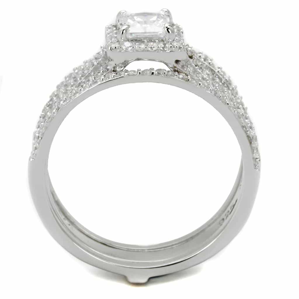 Sterling Silver CZ Princess Halo Channel Double Row Pave Ring view 9