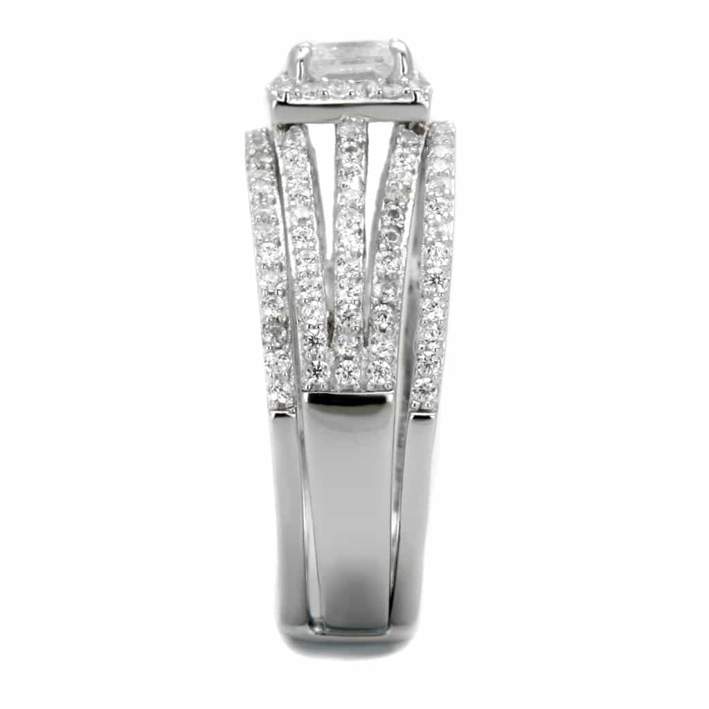 Sterling Silver CZ Princess Halo Channel Double Row Pave Ring view 10