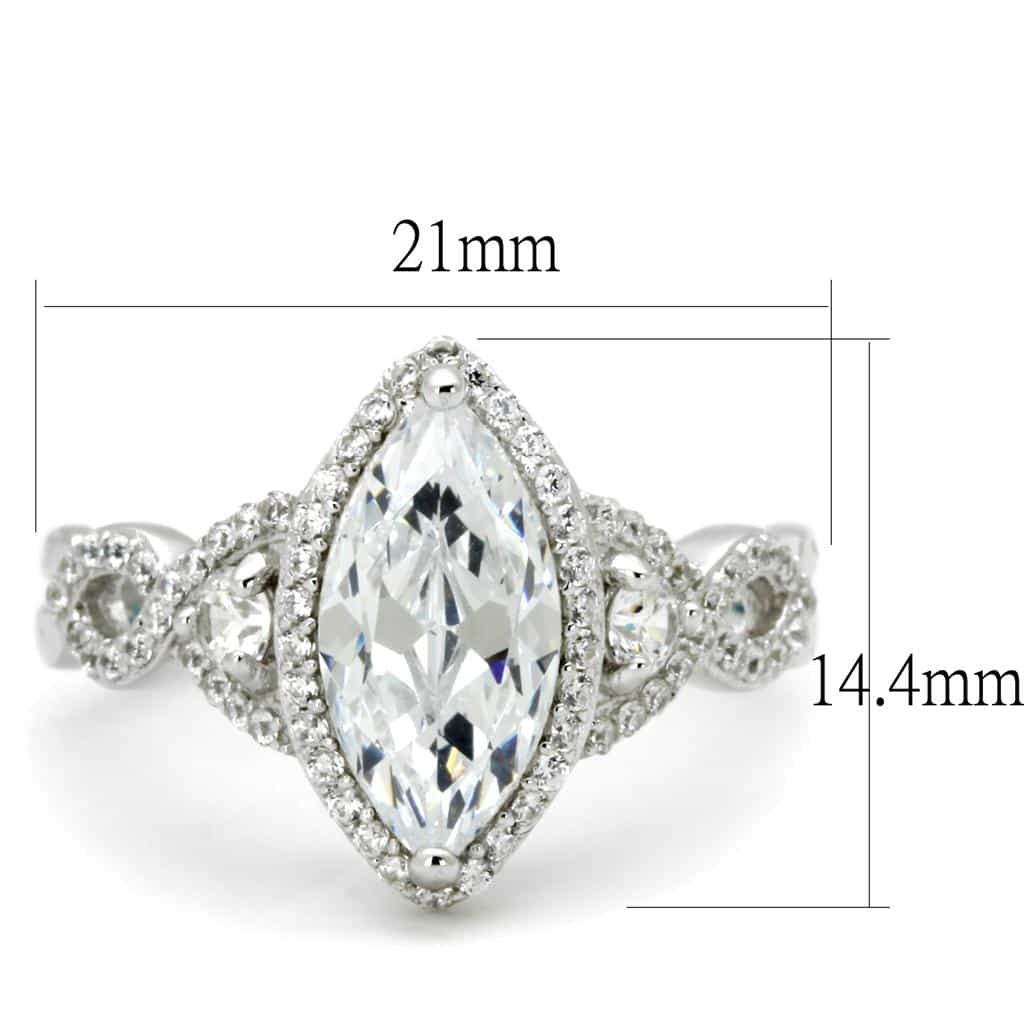 Sterling Silver CZ Marquise Large Halo Filigree Pave Ring view 7