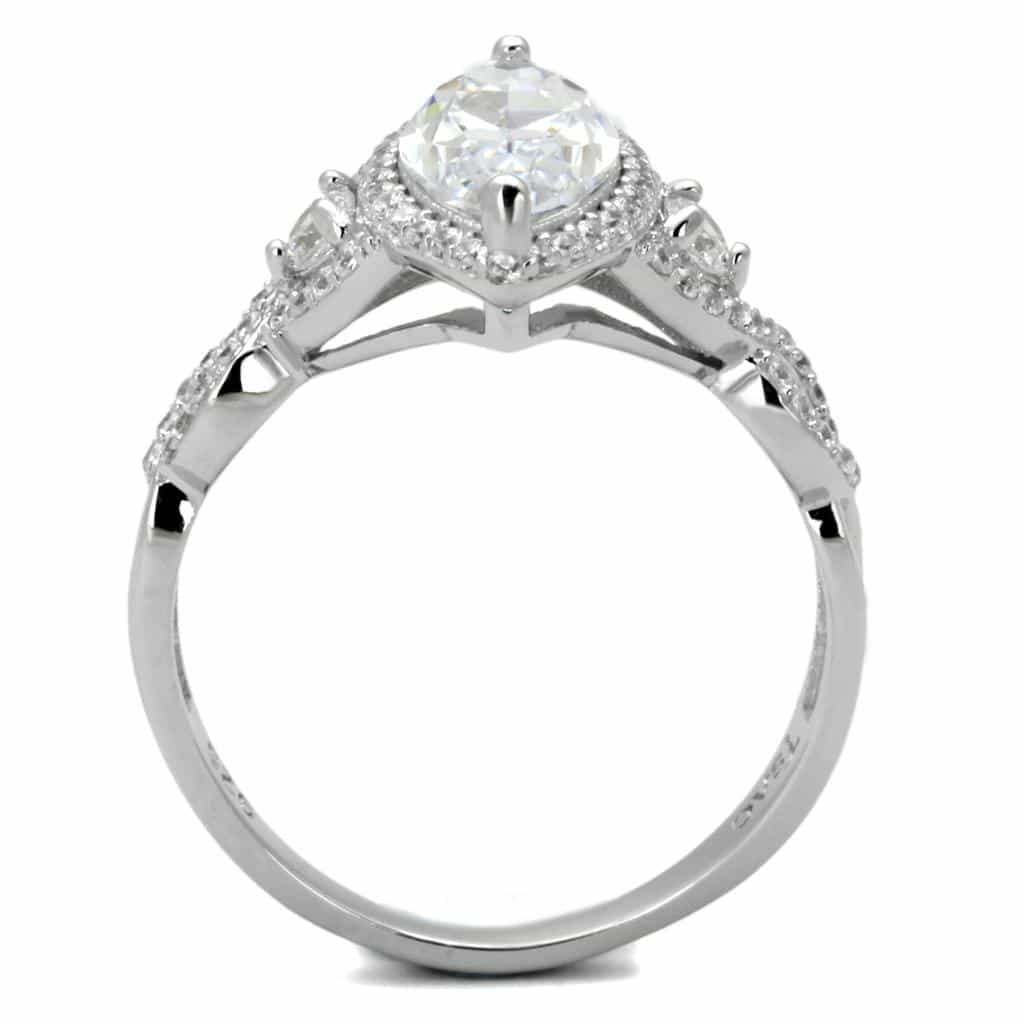 Sterling Silver CZ Marquise Large Halo Filigree Pave Ring view 8