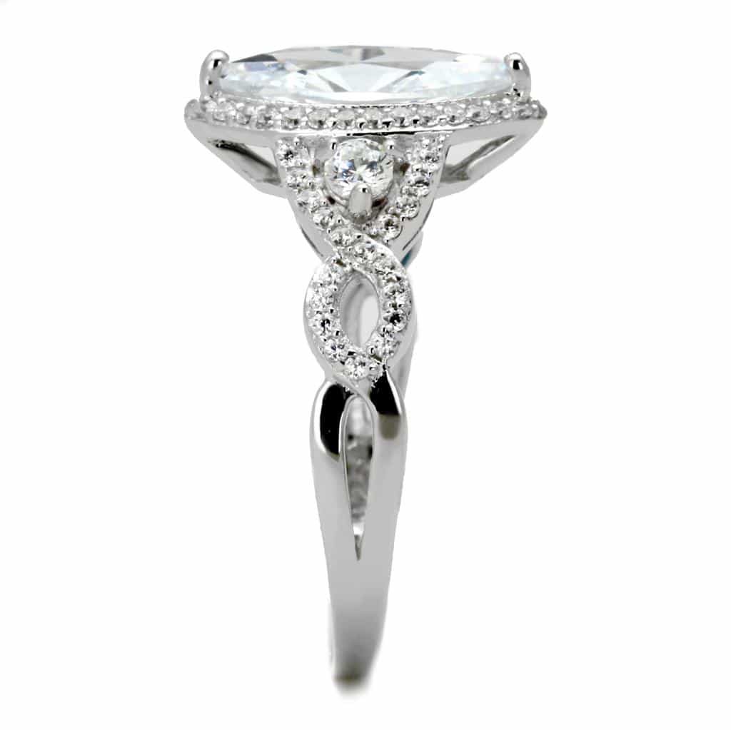 Sterling Silver CZ Marquise Large Halo Filigree Pave Ring view 9