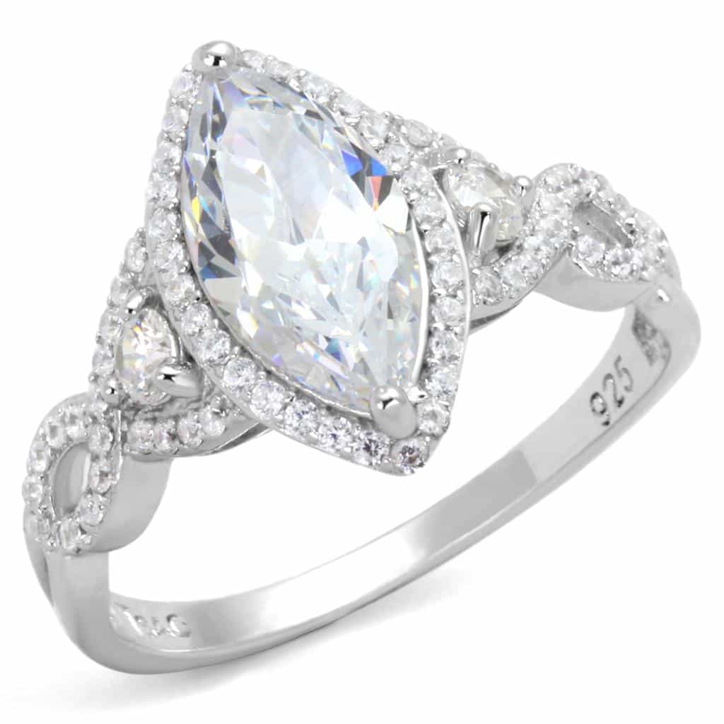 Sterling Silver CZ Marquise Large Halo Filigree Pave Ring view 5