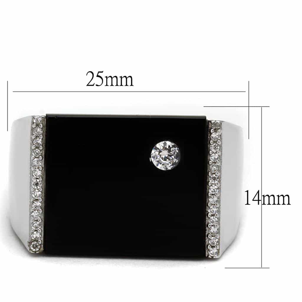 Sterling Silver Black Onyx CZ Round Solitaire Flat Signet Ring view 7