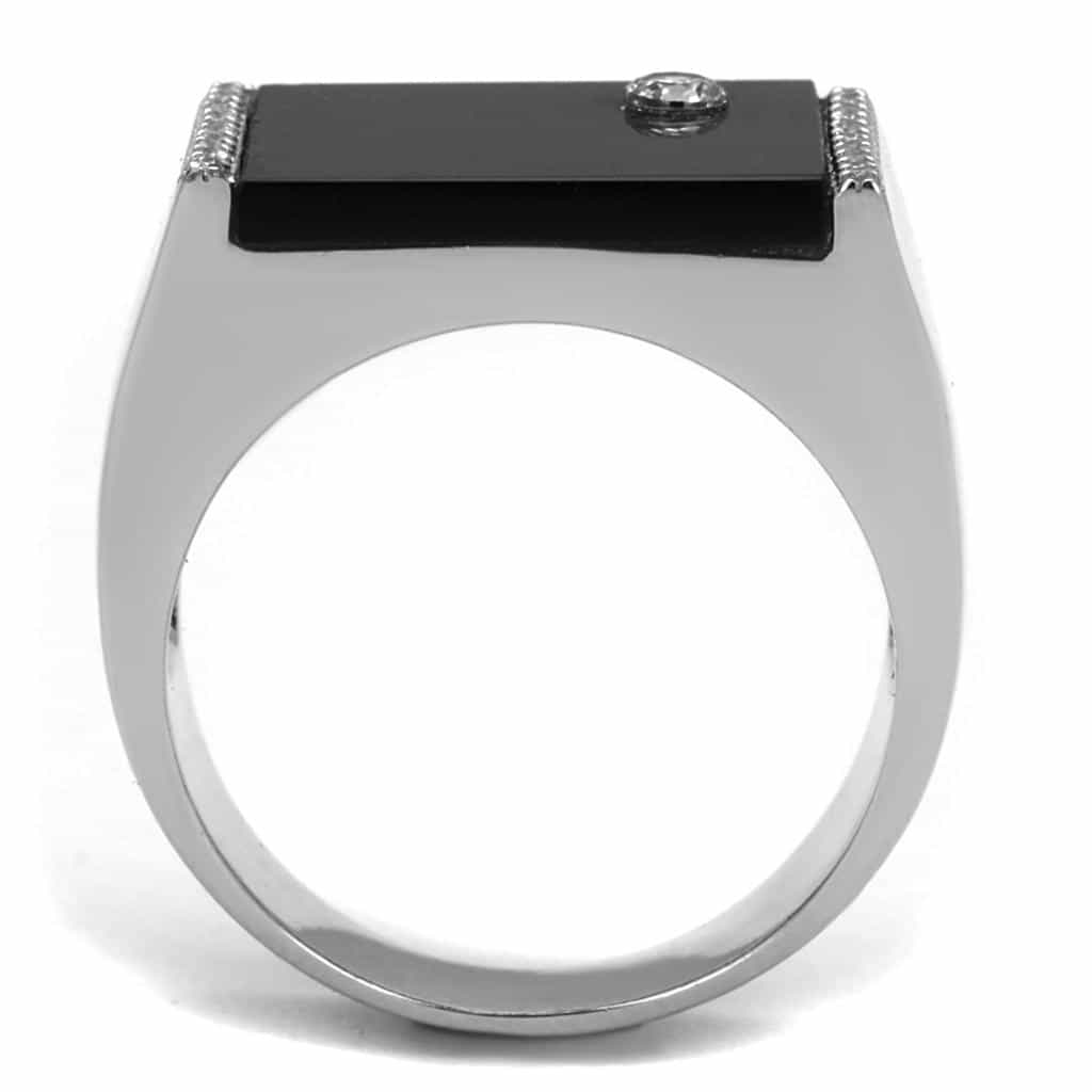 Sterling Silver Black Onyx CZ Round Solitaire Flat Signet Ring view 8