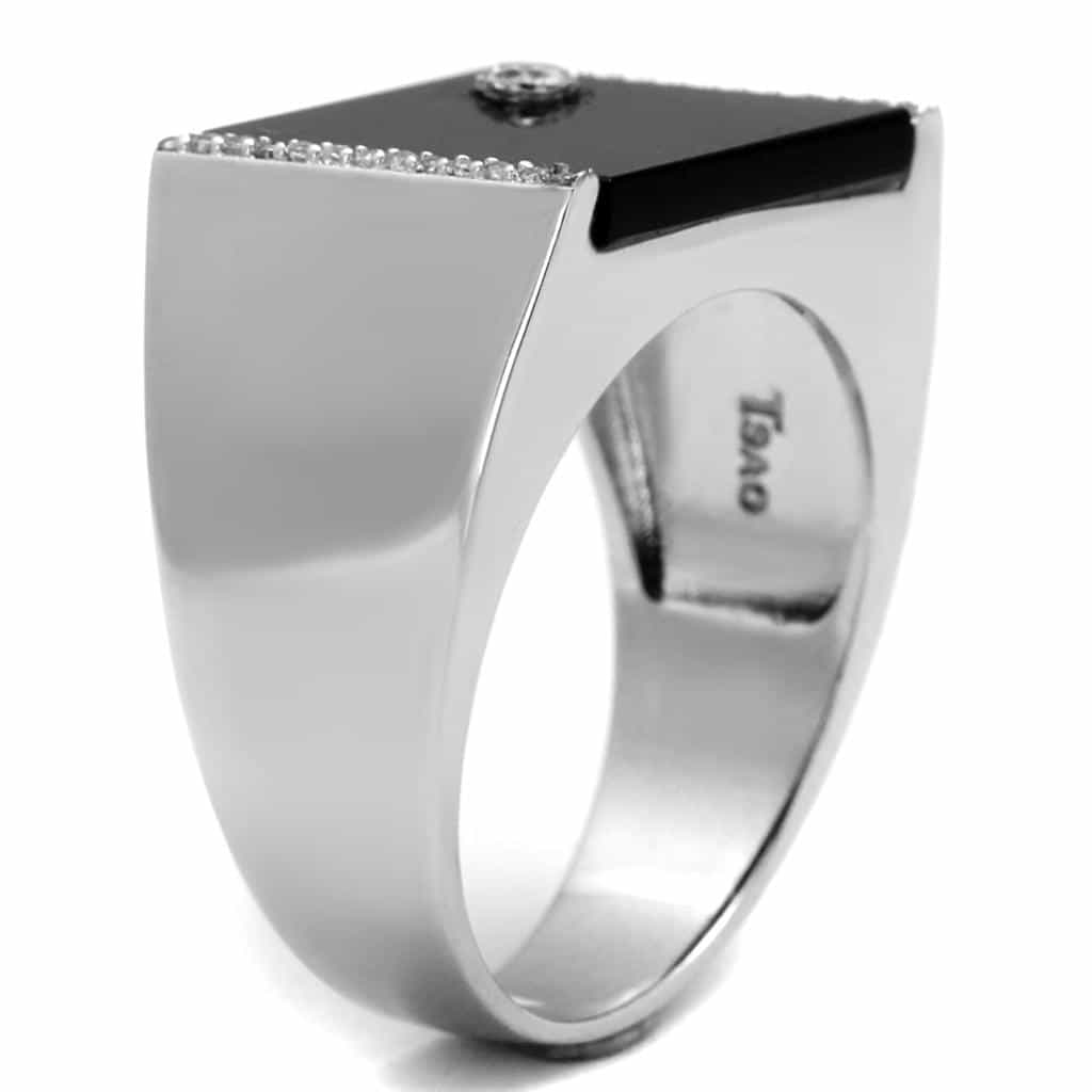 Sterling Silver Black Onyx CZ Round Solitaire Flat Signet Ring view 9
