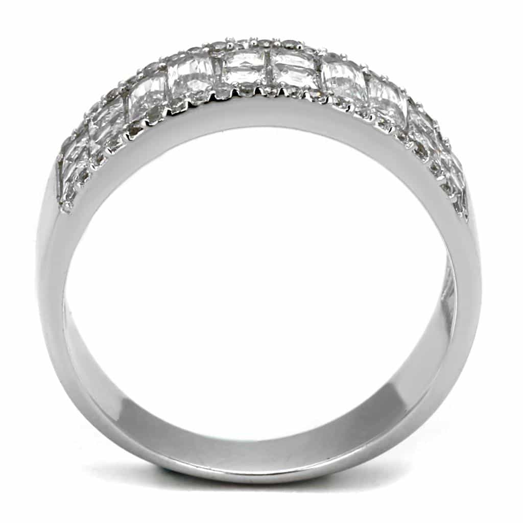 Sterling Silver CZ Baguette Princess Channel Wide Eternity Ring view 8