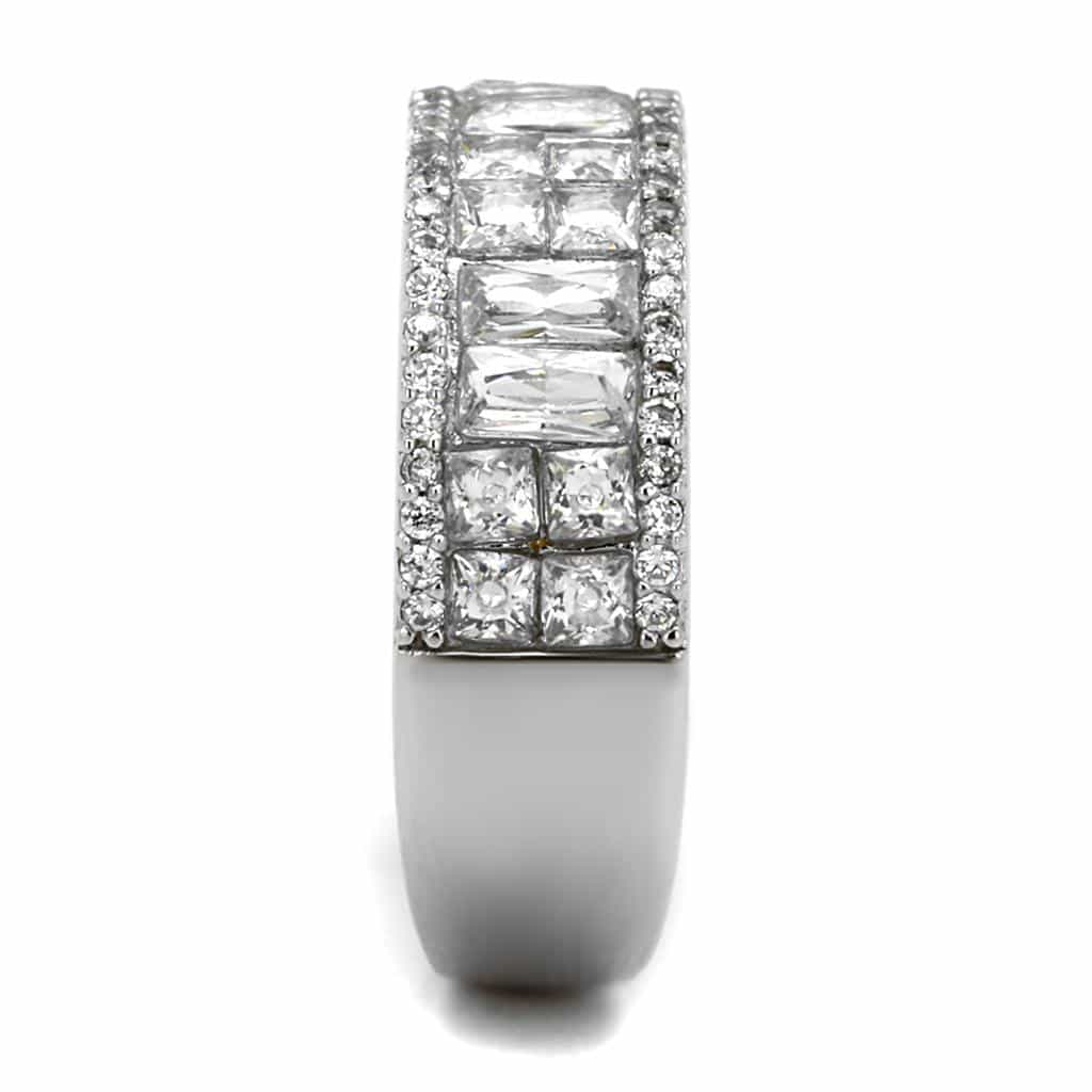 Sterling Silver CZ Baguette Princess Channel Wide Eternity Ring view 4