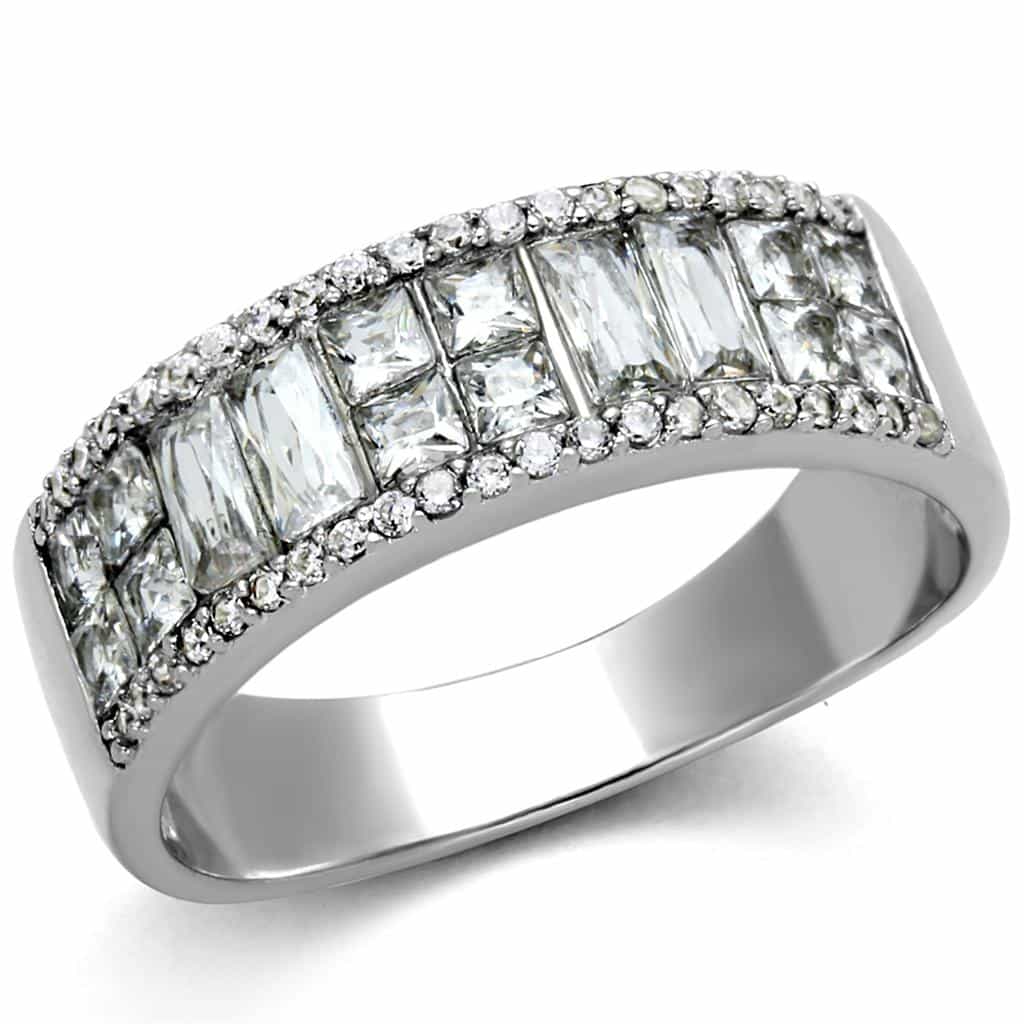 Sterling Silver CZ Baguette Princess Channel Wide Eternity Ring view 10