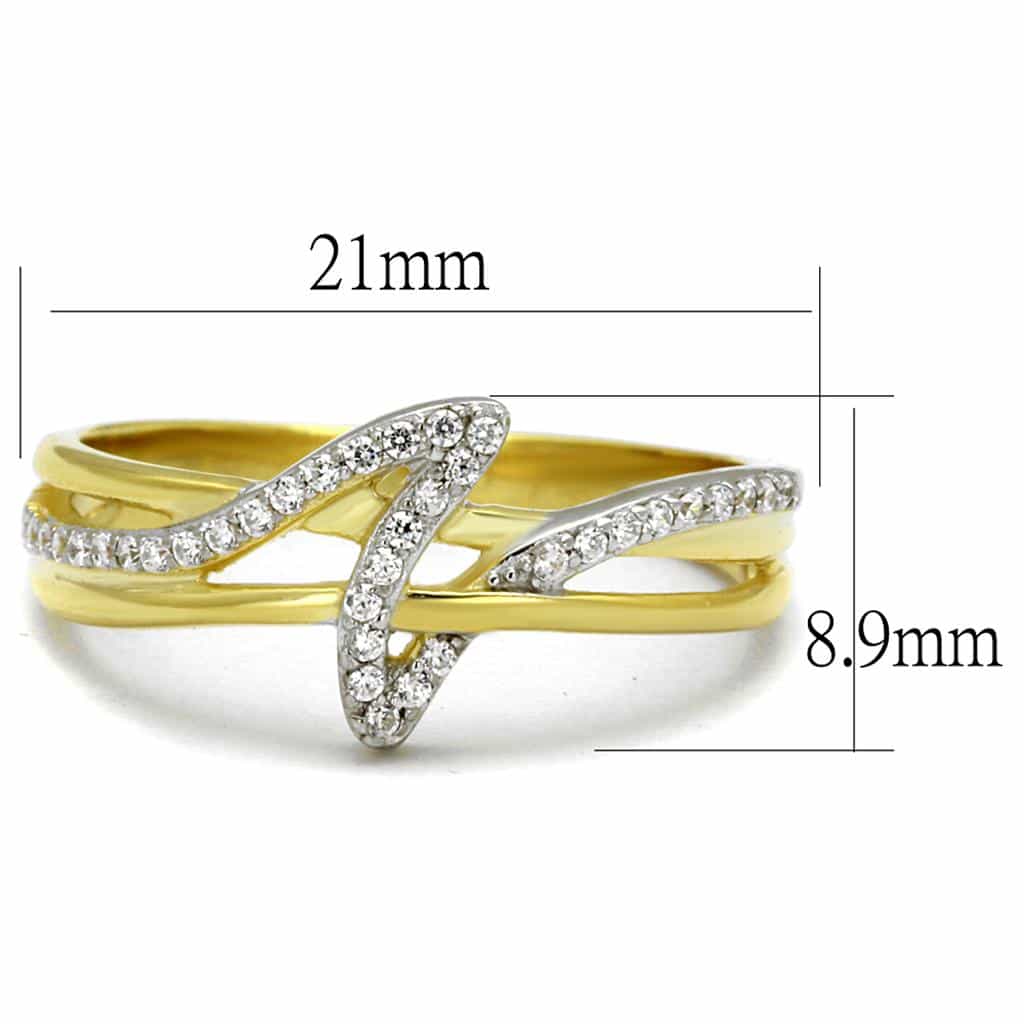 Sterling Silver Gold Two Tone CZ V Chevron X Crossover Ring view 2