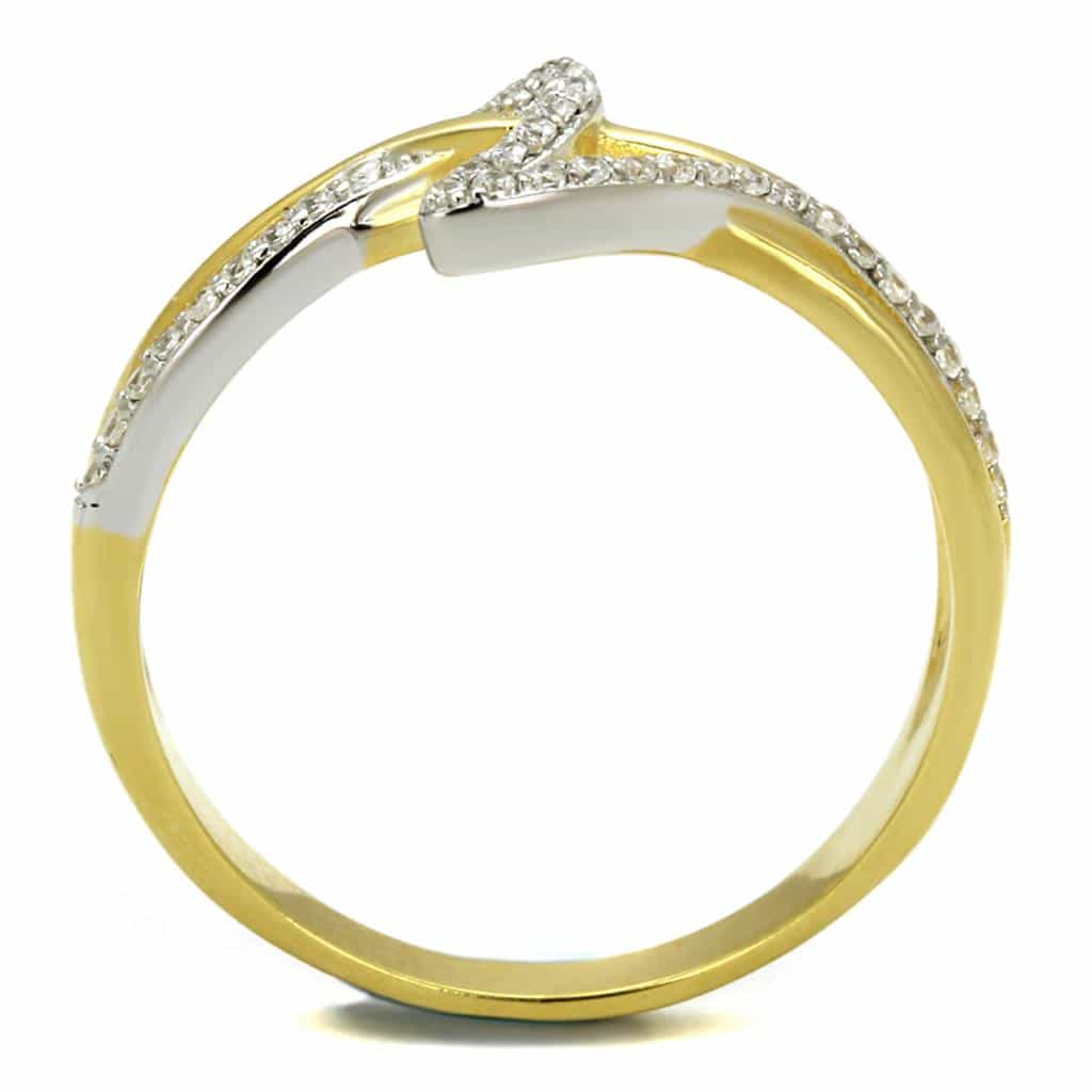 Sterling Silver Gold Two Tone CZ V Chevron X Crossover Ring view 3