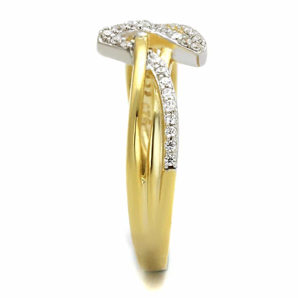 Sterling Silver Gold Two Tone CZ V Chevron X Crossover Ring view 4