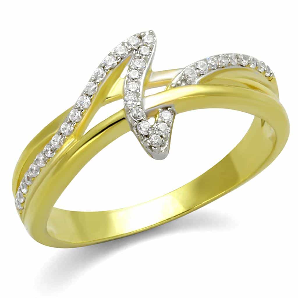 Sterling Silver Gold Two Tone CZ V Chevron X Crossover Ring view 5