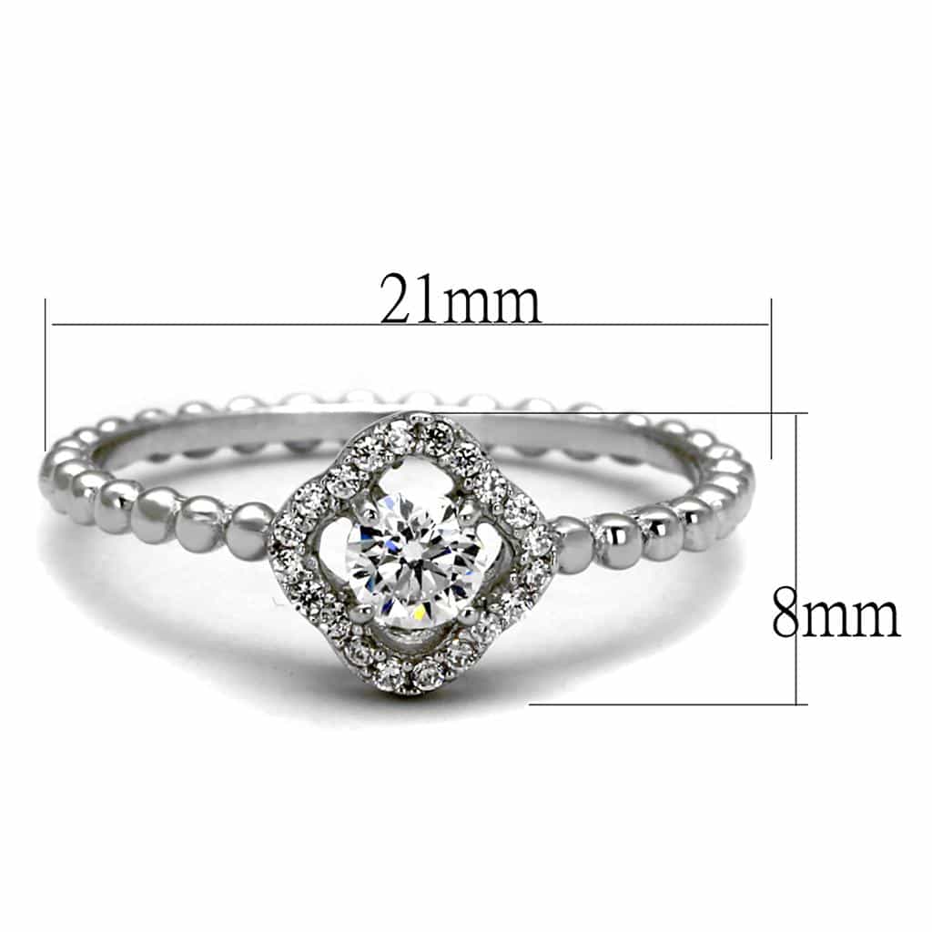 Sterling Silver CZ Round Beaded Halo Pave Thin Ring view 7