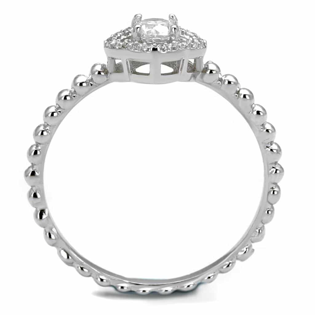 Sterling Silver CZ Round Beaded Halo Pave Thin Ring view 8