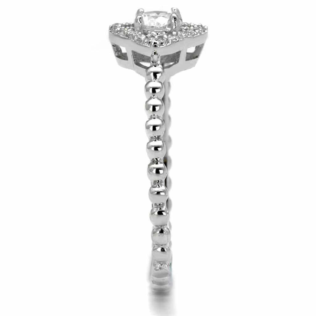Sterling Silver CZ Round Beaded Halo Pave Thin Ring view 9