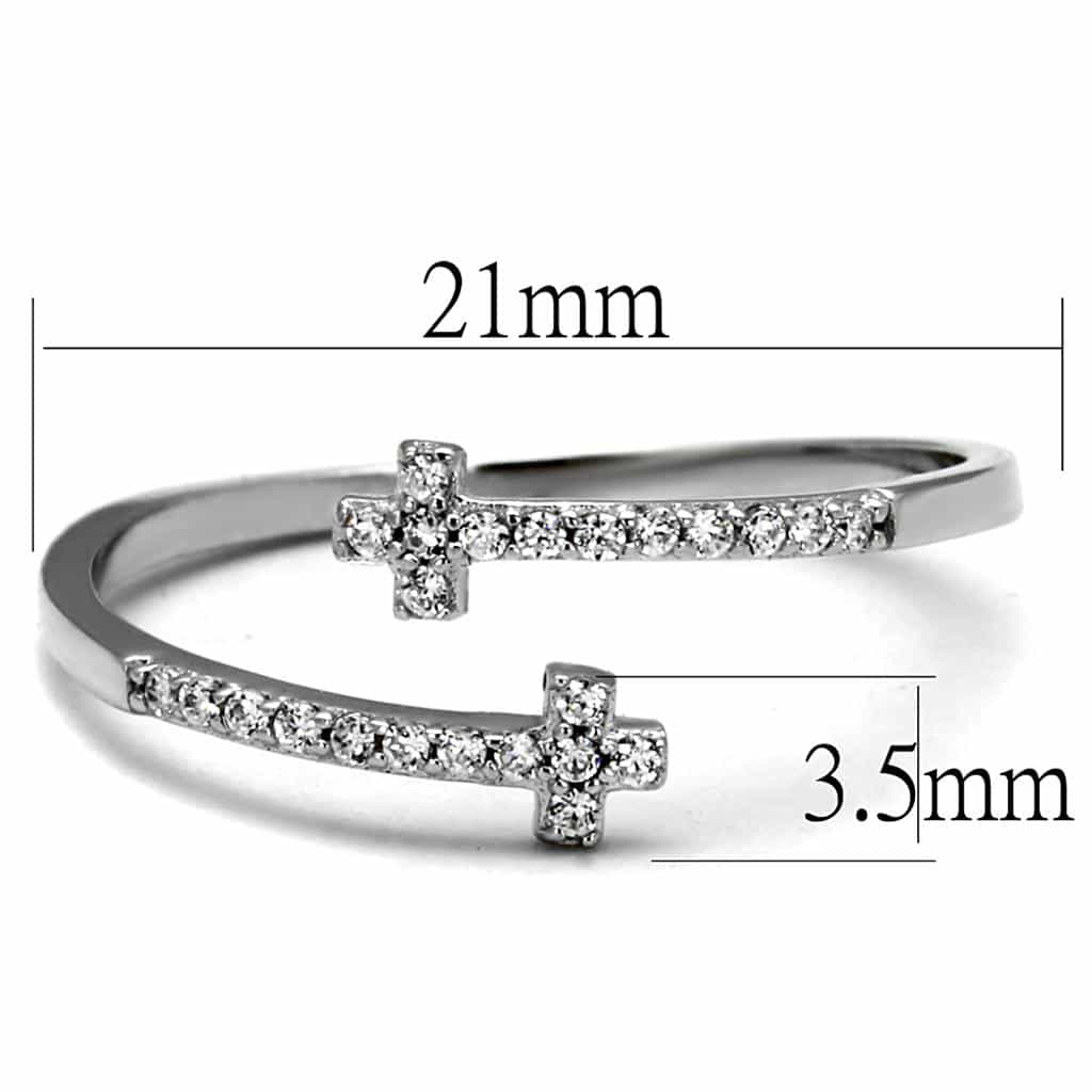 Sterling Silver CZ Cross Sideways Pave Thin Ring view 2