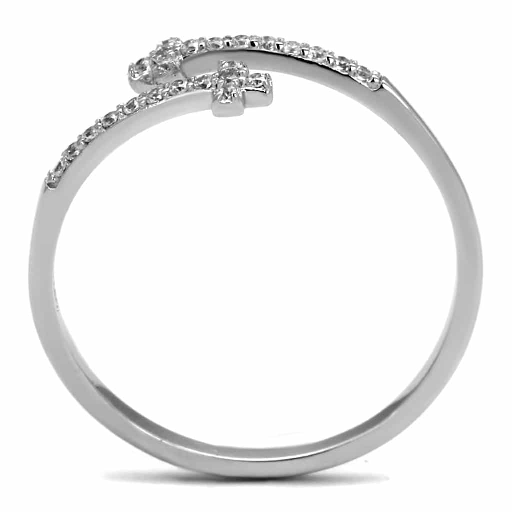 Sterling Silver CZ Cross Sideways Pave Thin Ring view 8