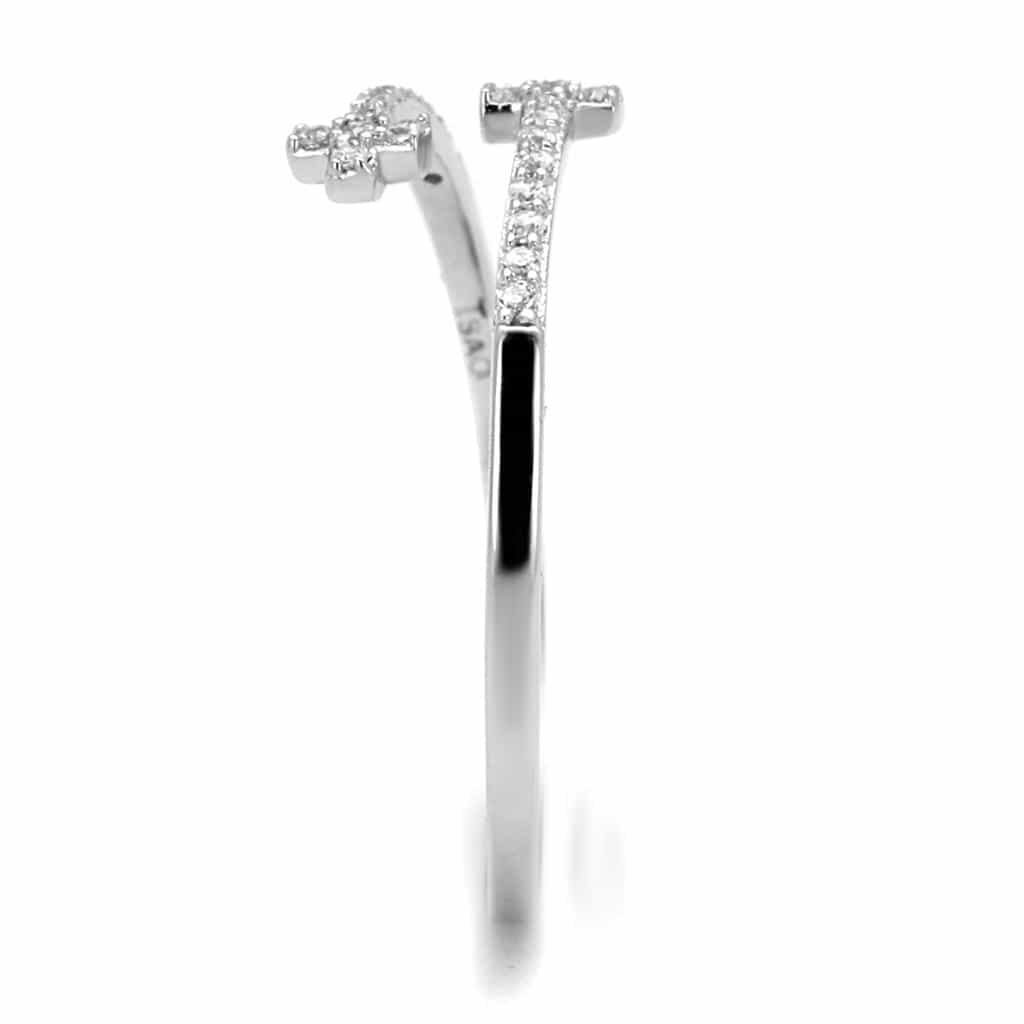 Sterling Silver CZ Cross Sideways Pave Thin Ring view 9