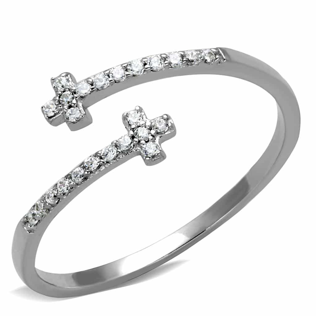 Sterling Silver CZ Cross Sideways Pave Thin Ring view 5