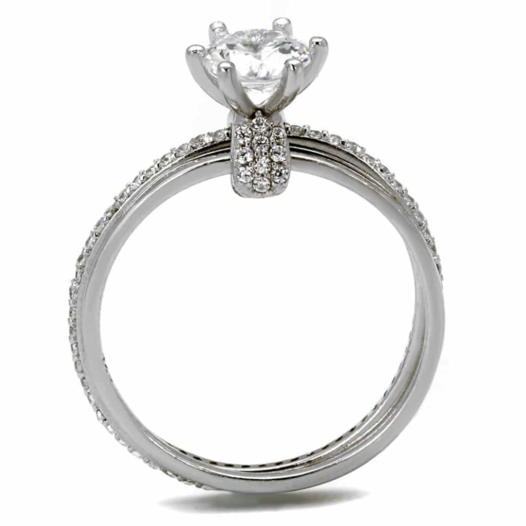 Sterling Silver Gold Two Tone CZ Oval Solitaire Pave Thin Ring view 8