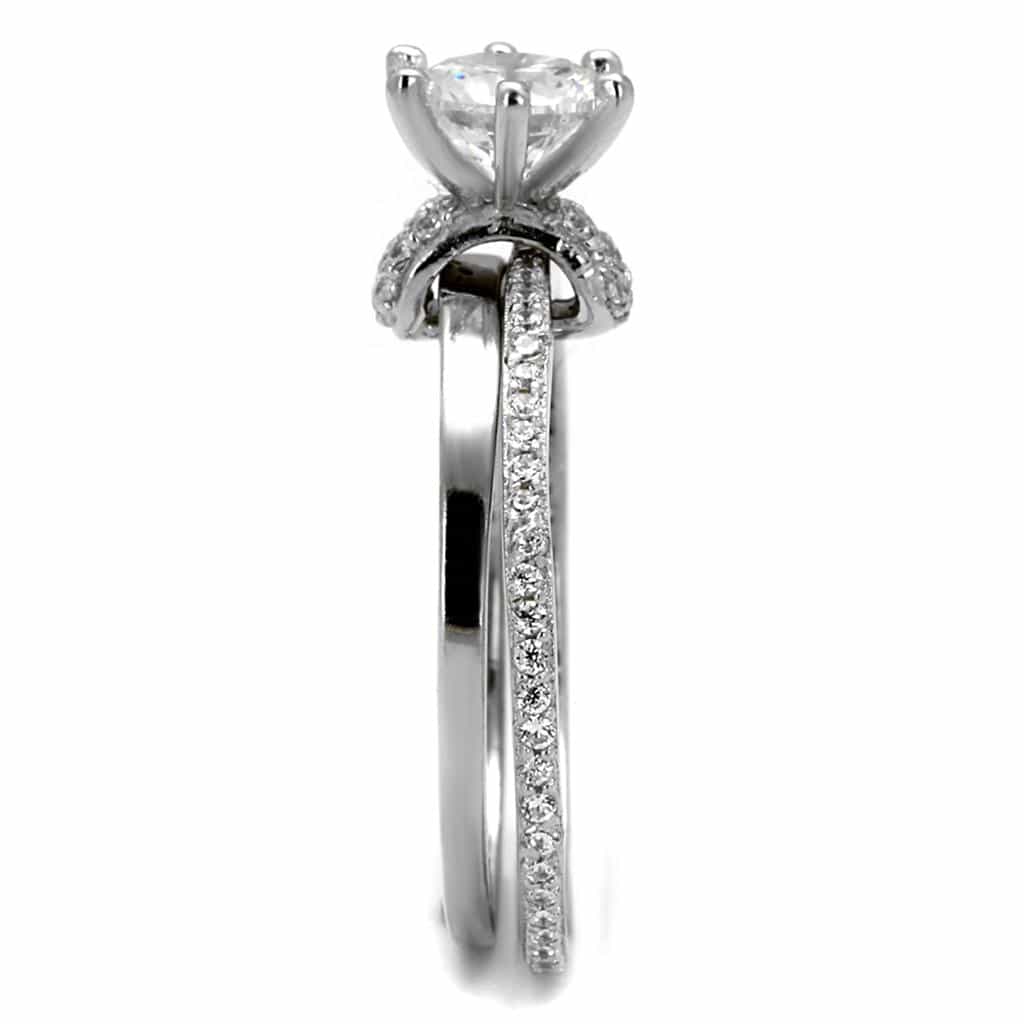 Sterling Silver Gold Two Tone CZ Oval Solitaire Pave Thin Ring view 4