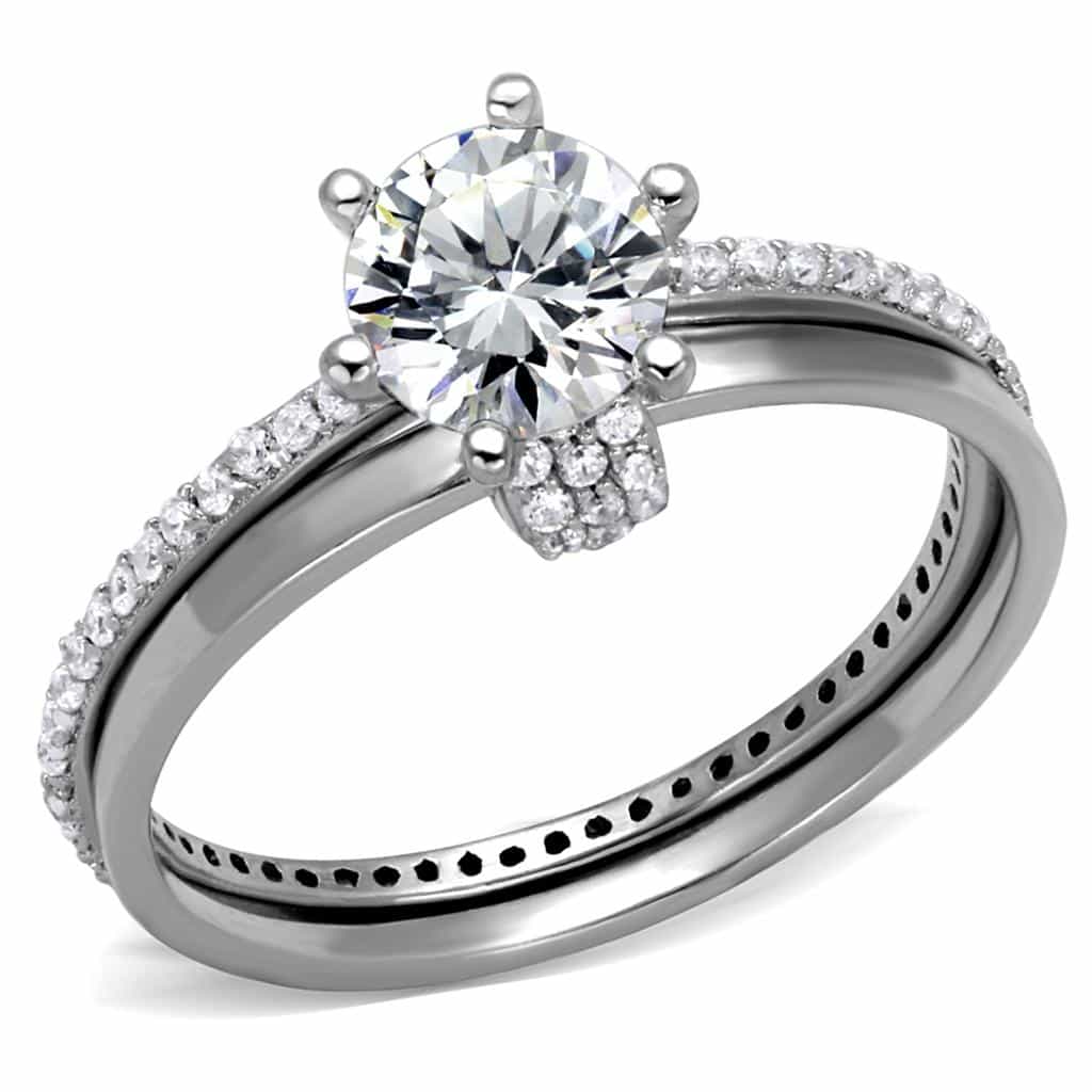 Sterling Silver Gold Two Tone CZ Oval Solitaire Pave Thin Ring view 10