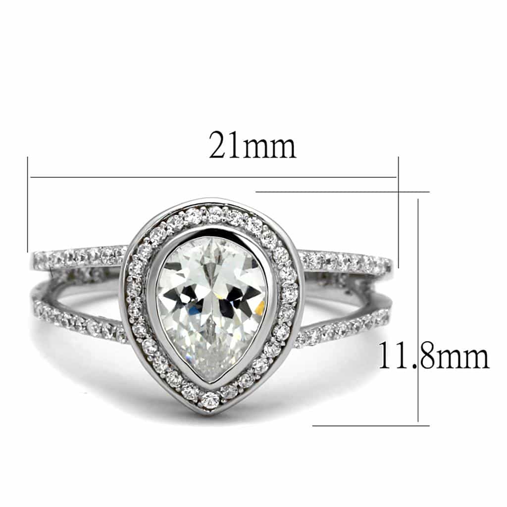 Sterling Silver CZ Pear Bezel Halo Split Shank Pave Ring view 2