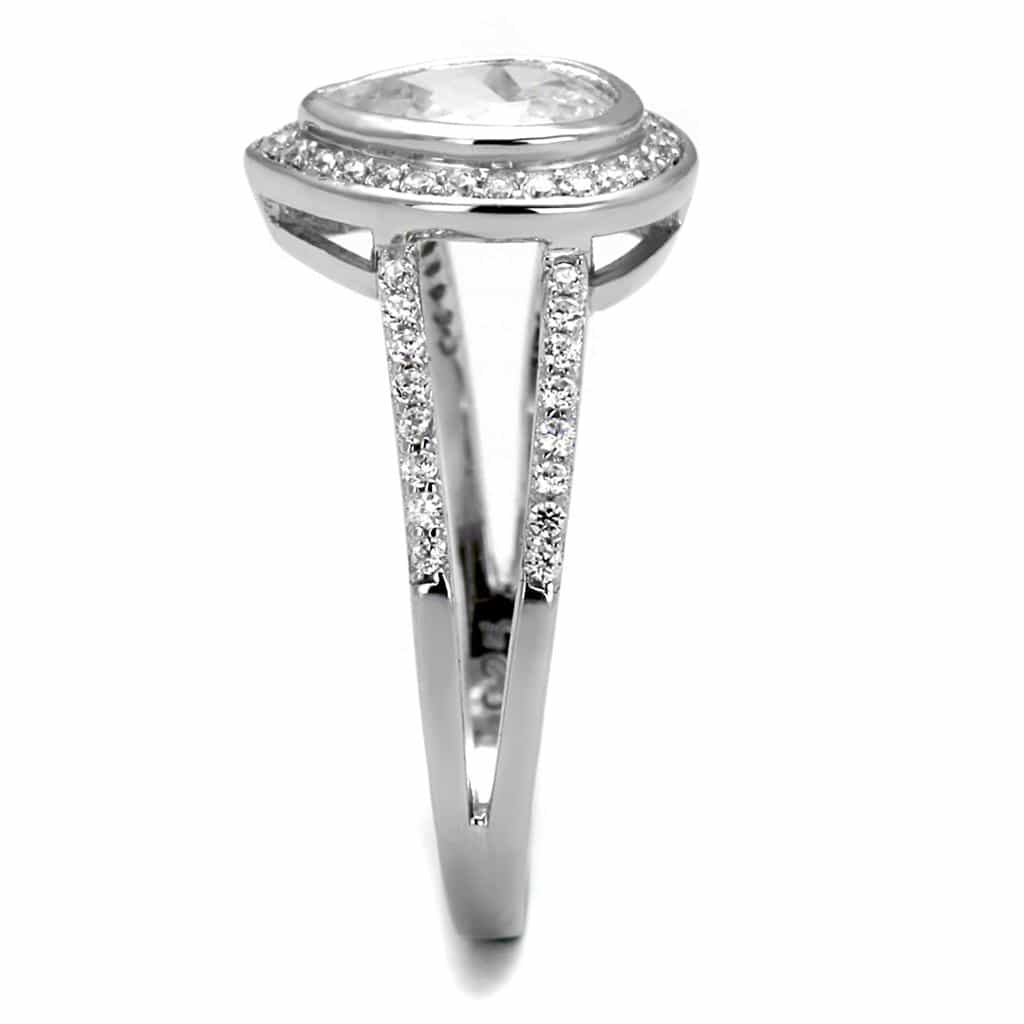 Sterling Silver CZ Pear Bezel Halo Split Shank Pave Ring view 4