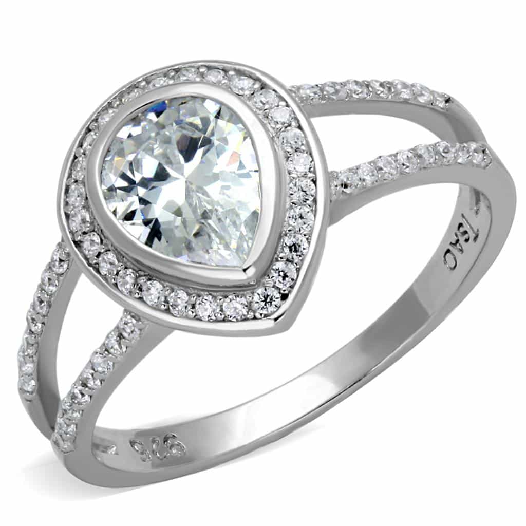 Sterling Silver CZ Pear Bezel Halo Split Shank Pave Ring view 5