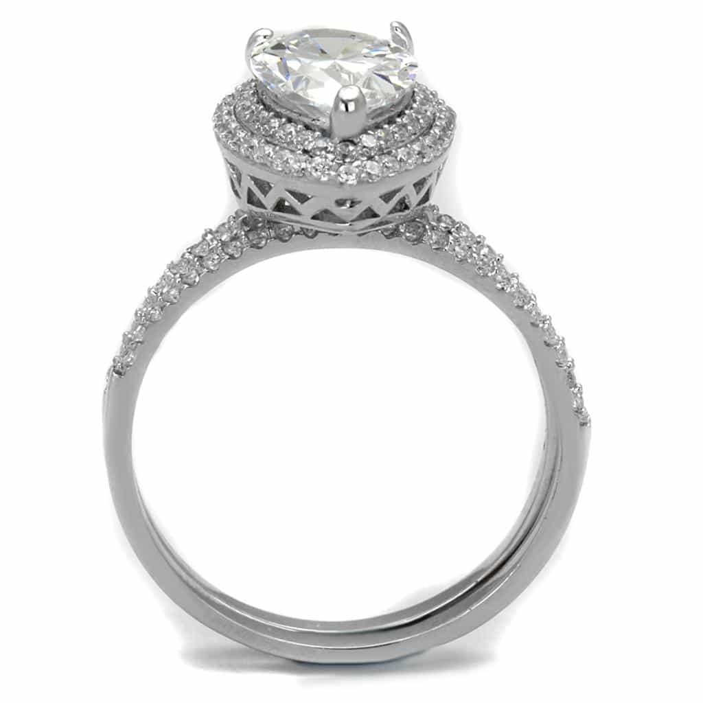Sterling Silver CZ Pear Halo Pave Bridal Set Ring view 8