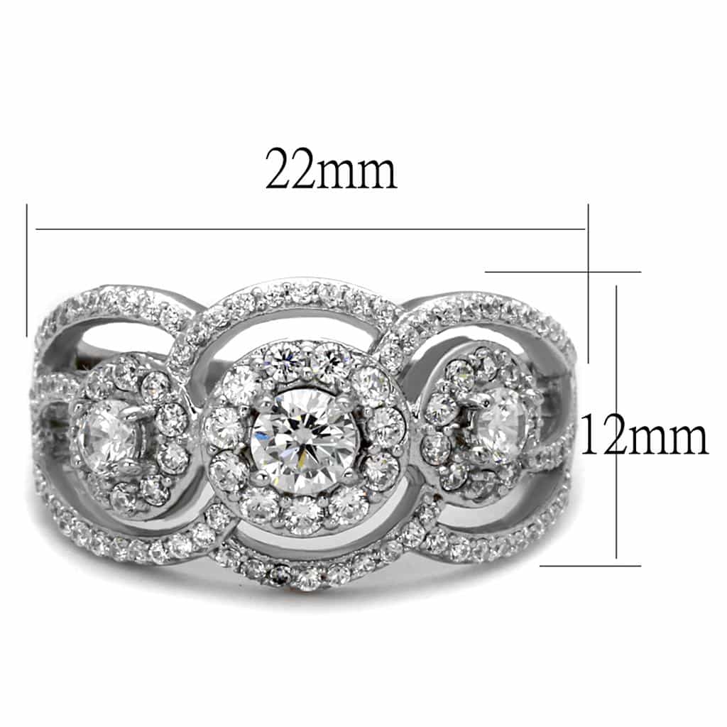 Sterling Silver CZ Triple Round Halo Infinity Wide Ring view 2