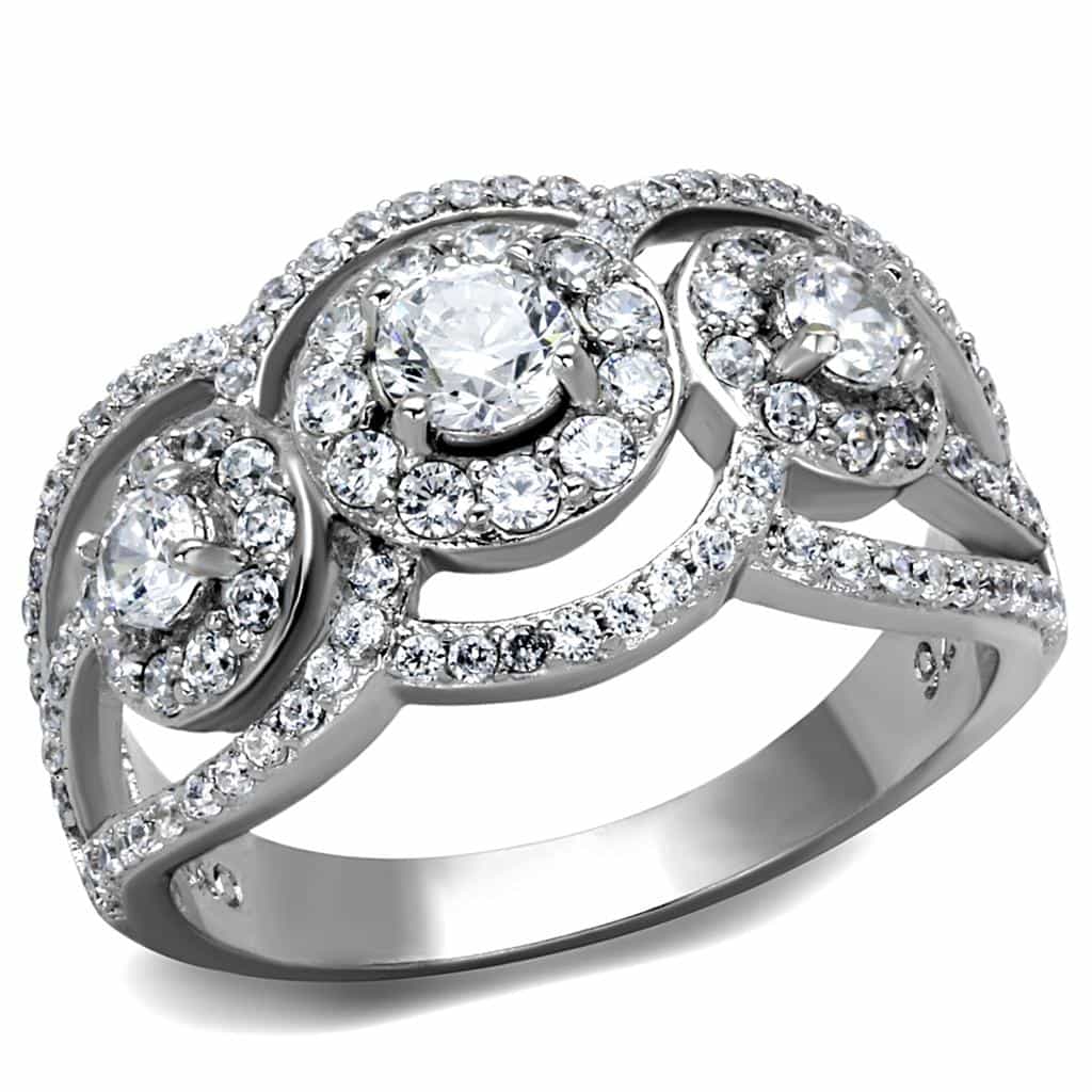 Sterling Silver CZ Triple Round Halo Infinity Wide Ring view 10