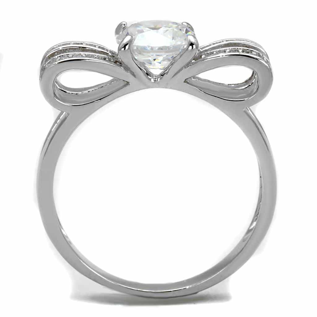 Sterling Silver CZ Round Bow Ribbon Pave Ring view 8