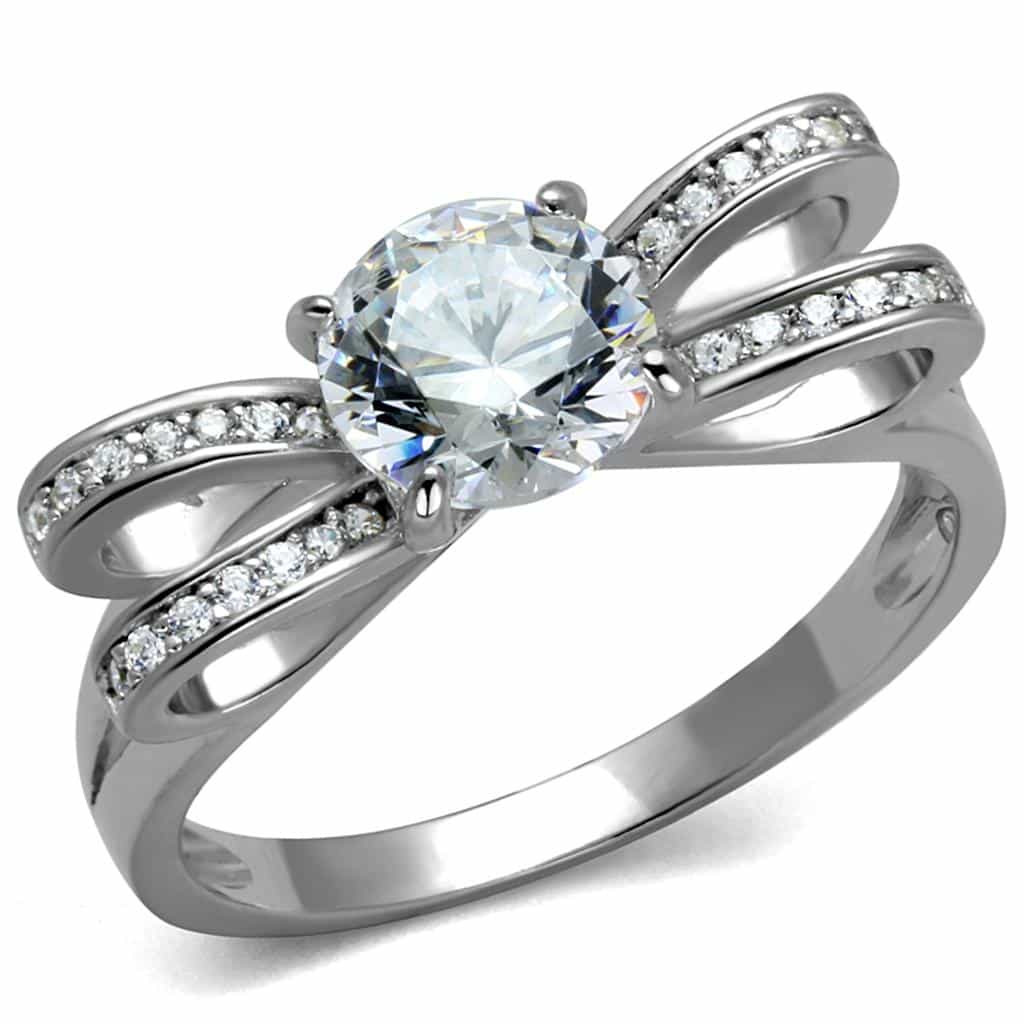 Sterling Silver CZ Round Bow Ribbon Pave Ring view 5