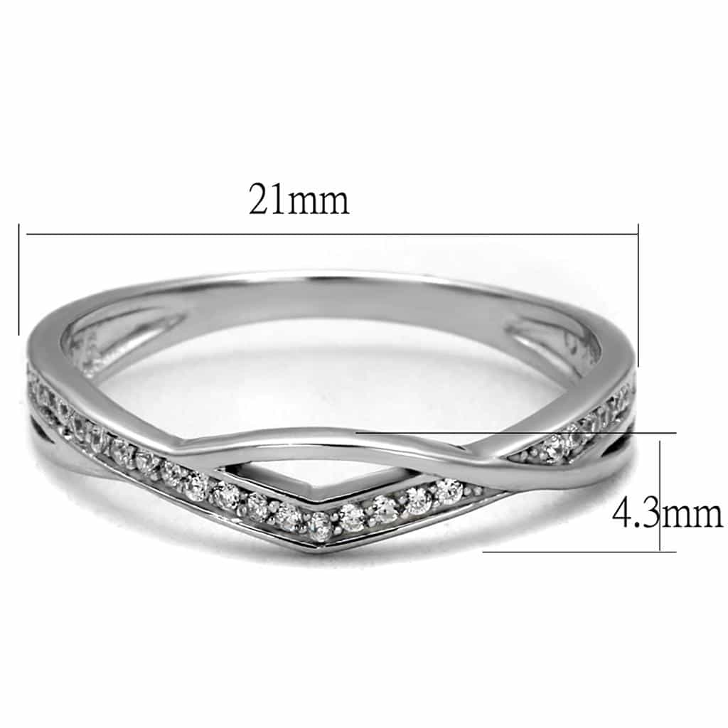 Sterling Silver CZ Pave Twisted Crossover Thin Band Ring view 7