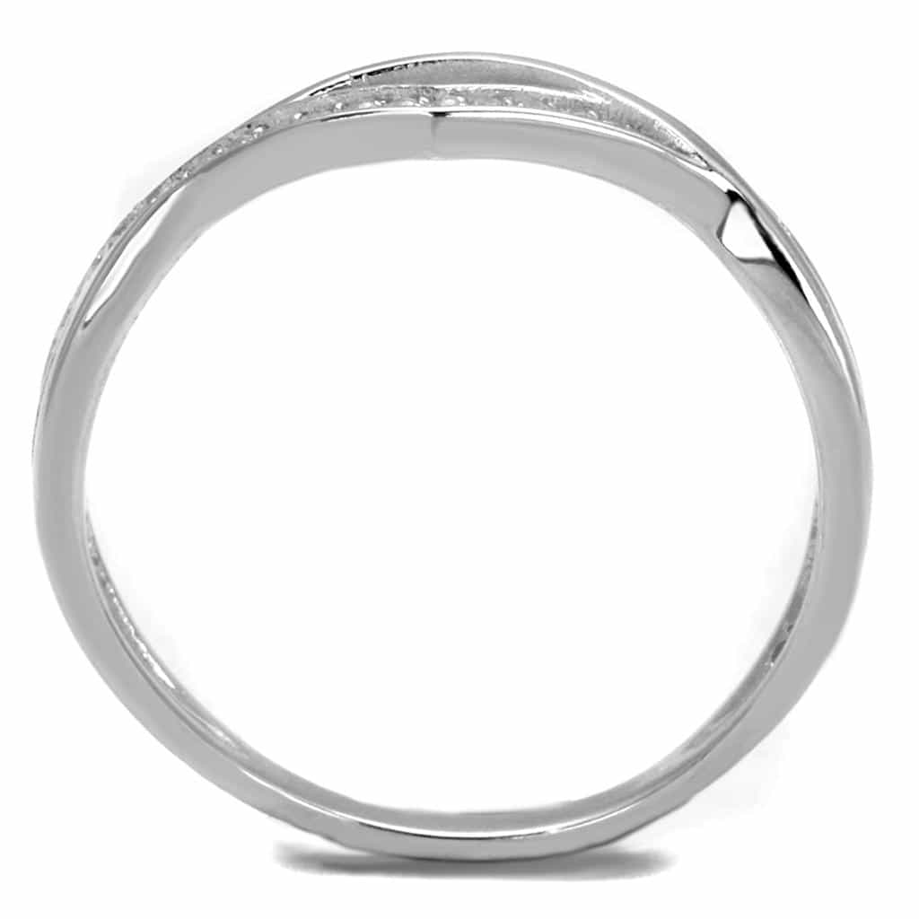 Sterling Silver CZ Pave Twisted Crossover Thin Band Ring view 8