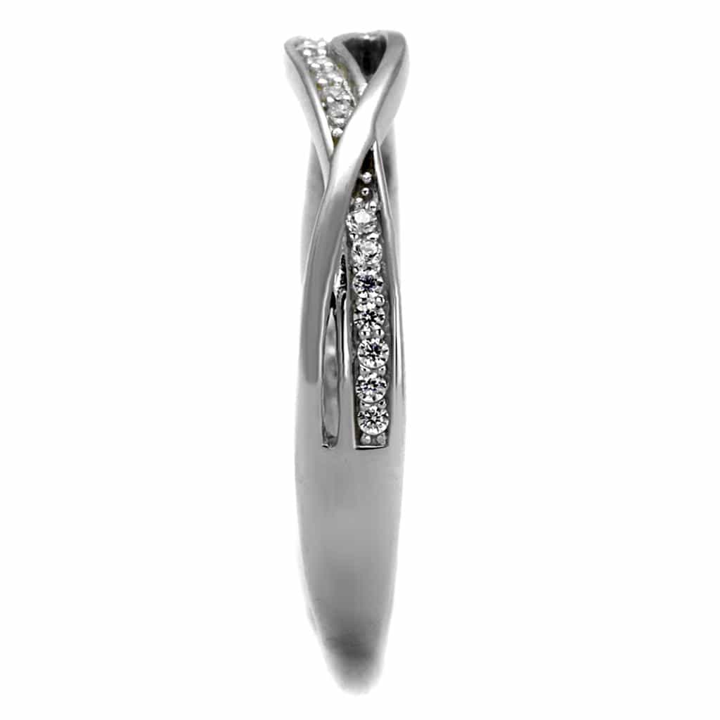 Sterling Silver CZ Pave Twisted Crossover Thin Band Ring view 9