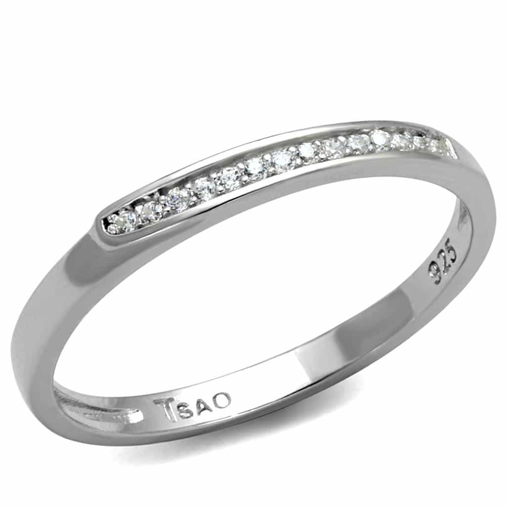 Sterling Silver CZ Pave Half Eternity Curved Band Ring view 10