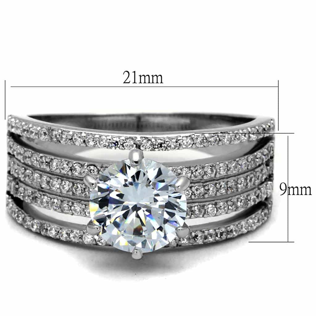 Sterling Silver CZ Round Multi Row Pave Wide Cathedral Ring view 2