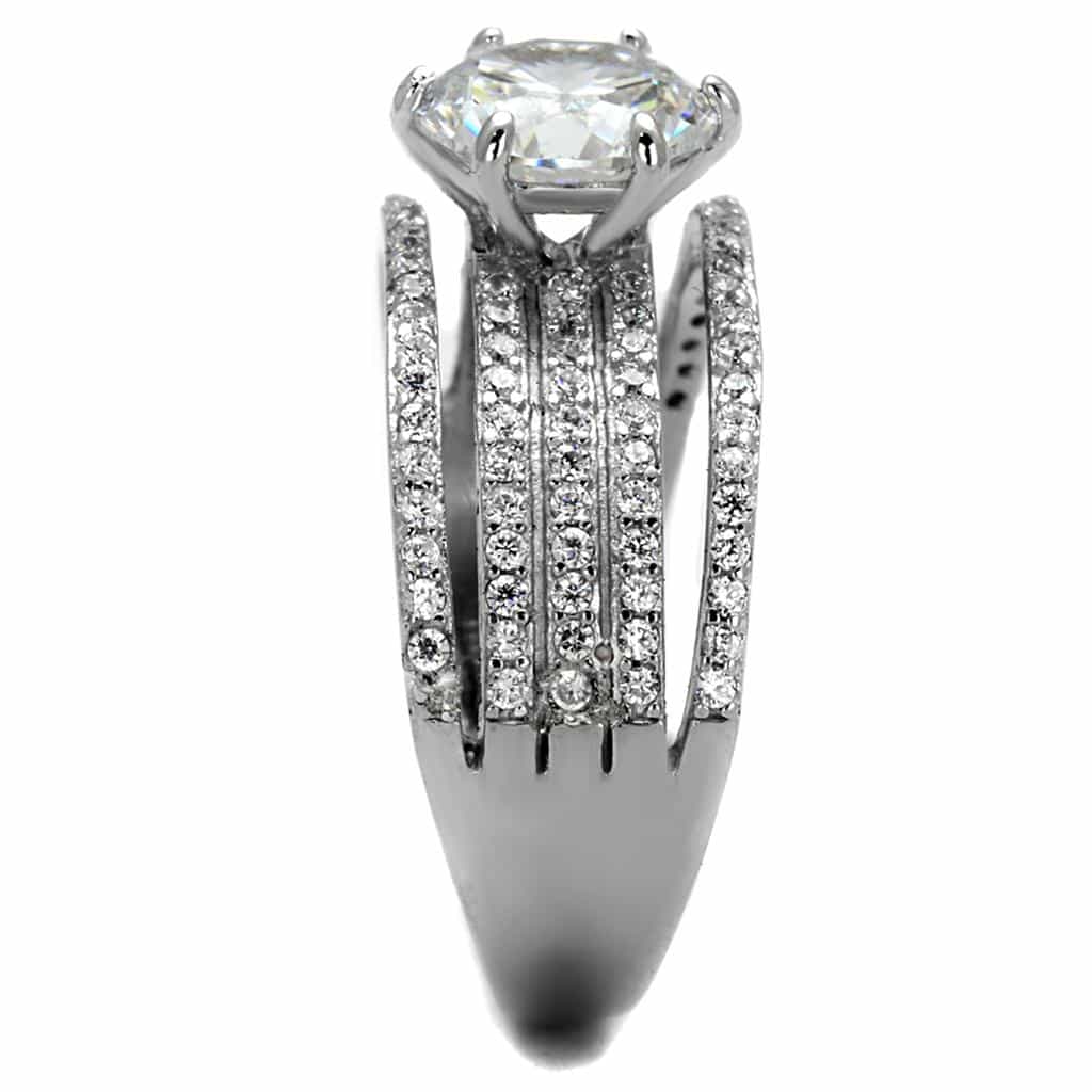 Sterling Silver CZ Round Multi Row Pave Wide Cathedral Ring view 9