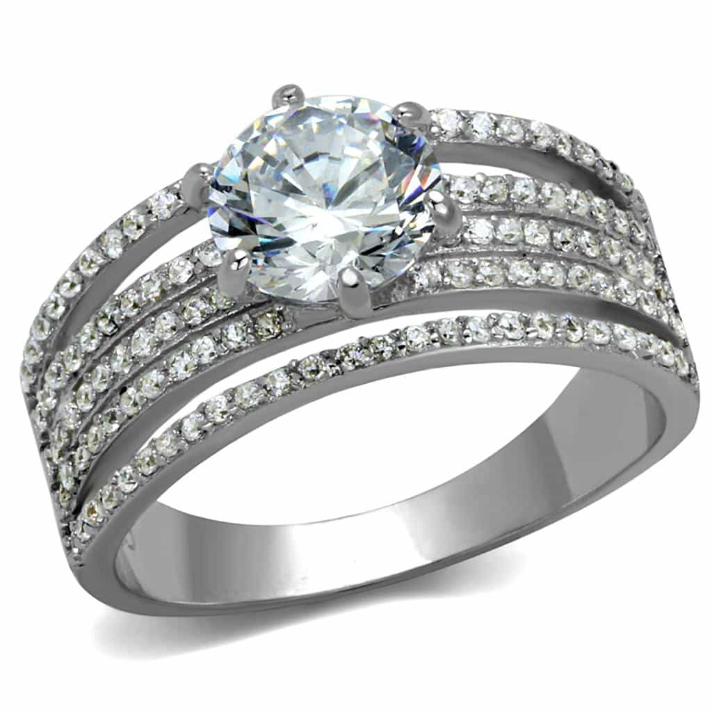 Sterling Silver CZ Round Multi Row Pave Wide Cathedral Ring view 10
