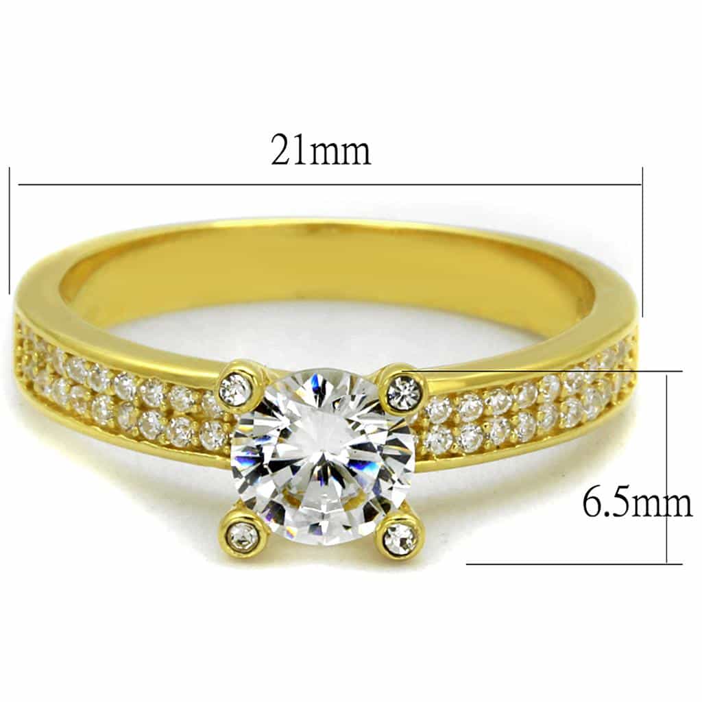 Sterling Silver Gold Two Tone CZ Round Solitaire Milgrain Ring view 7