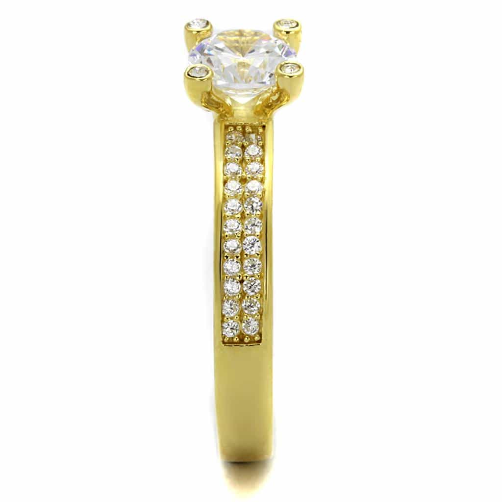 Sterling Silver Gold Two Tone CZ Round Solitaire Milgrain Ring view 4