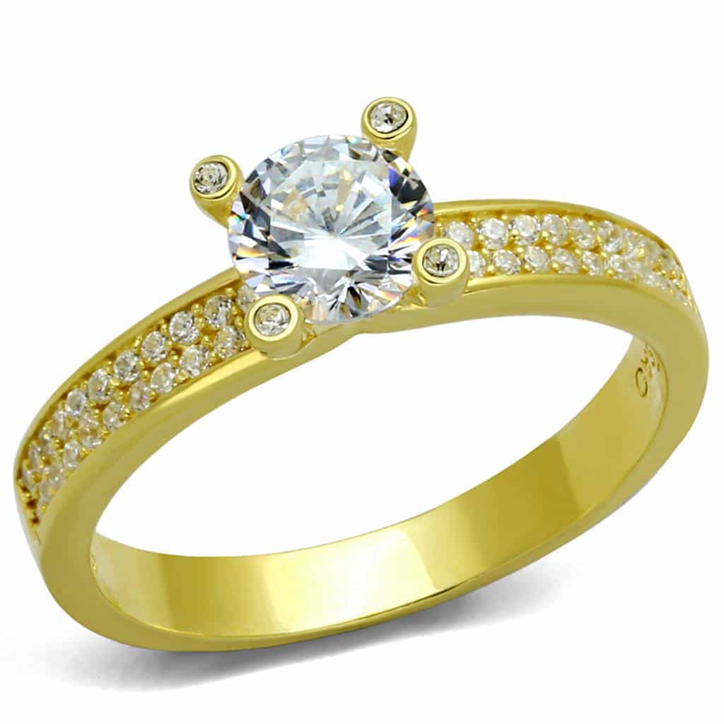 Sterling Silver Gold Two Tone CZ Round Solitaire Milgrain Ring view 5